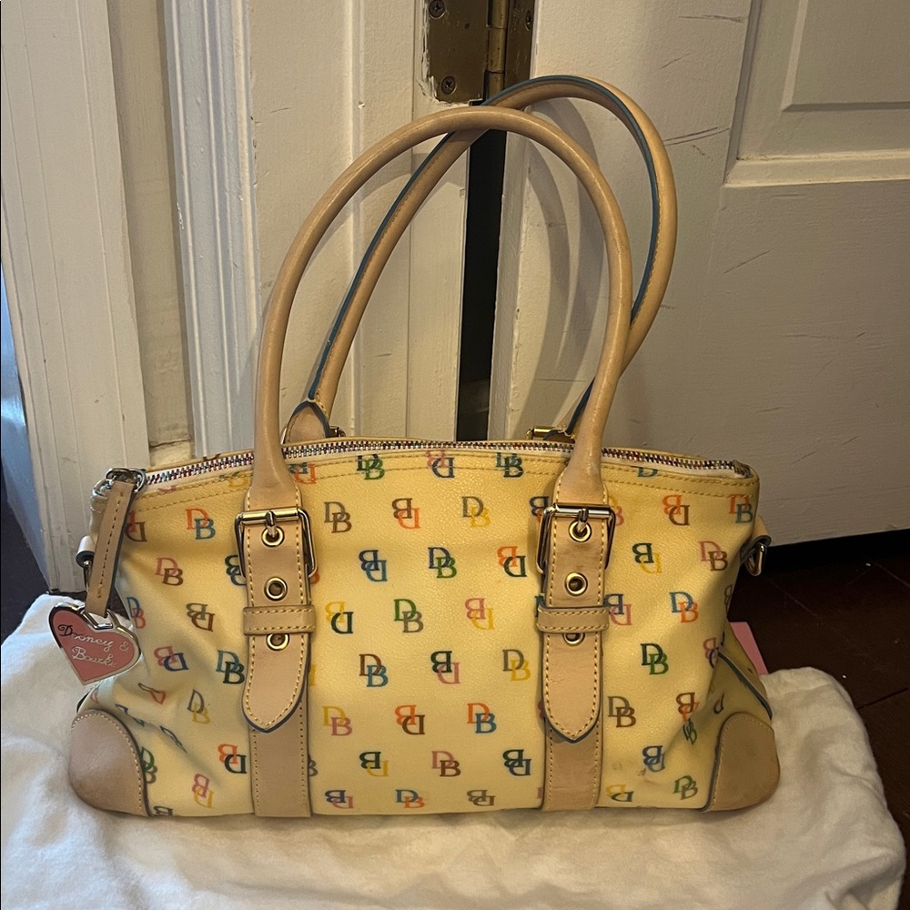 Dooney & Bourke Vintage Signature Canvas Print Satchel Bag-Vachetta Leather trim
